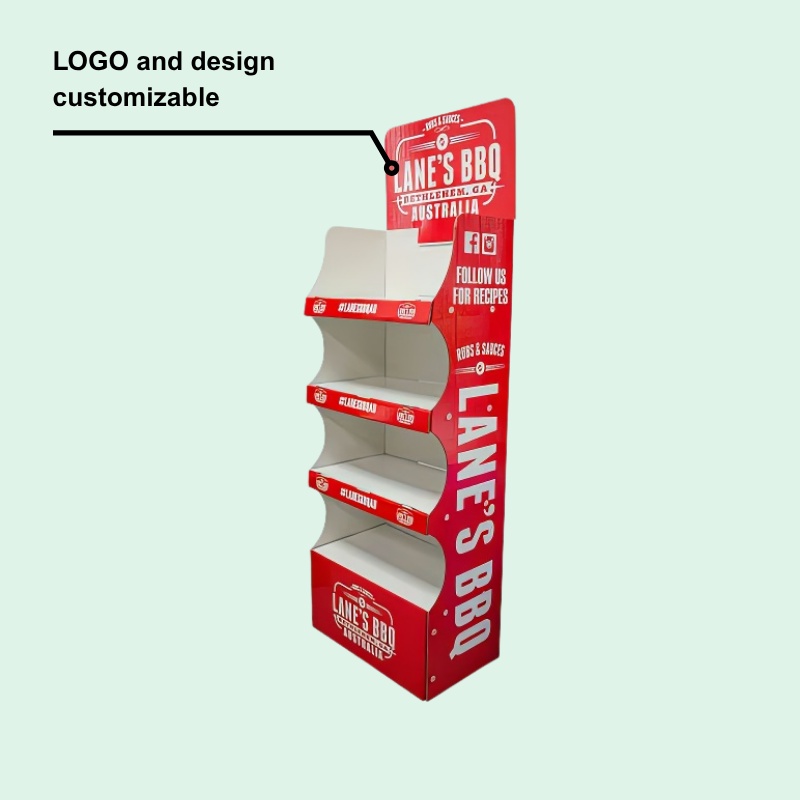 Custom 4-Tier Cardboard Floor Display Stand for BBQ Sauces and Rubs-Holidaypac