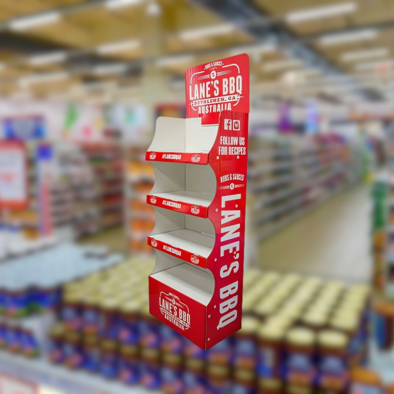 Custom 4-Tier Cardboard Floor Display Stand for BBQ Sauces and Rubs-Holidaypac