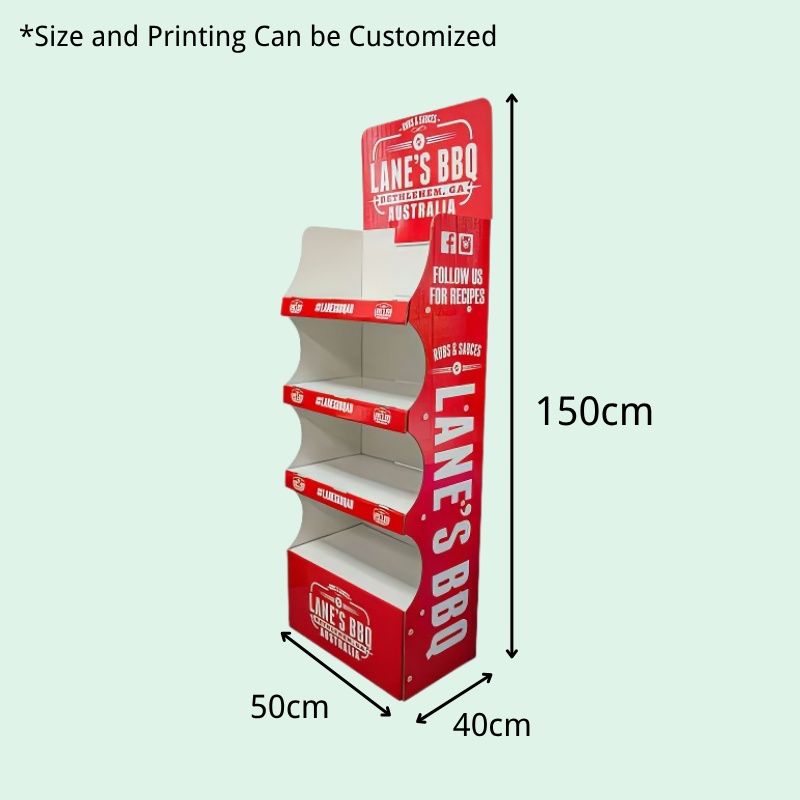 Custom 4-Tier Cardboard Floor Display Stand for BBQ Sauces and Rubs-Holidaypac