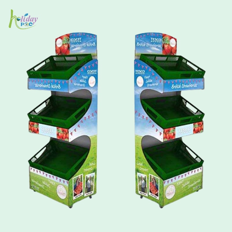 Custom Cardboard Floor Display With Three Tray for Fruit-Holidaypac