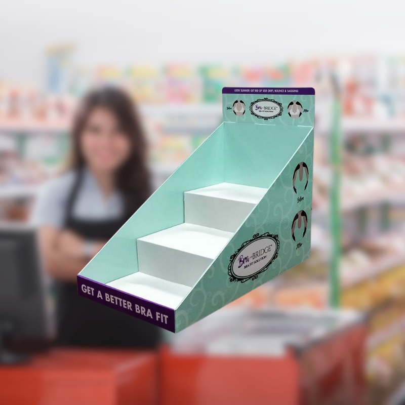 Custom 3-Tiers Cardboard Counter Top Displays for Bra -Holidaypac