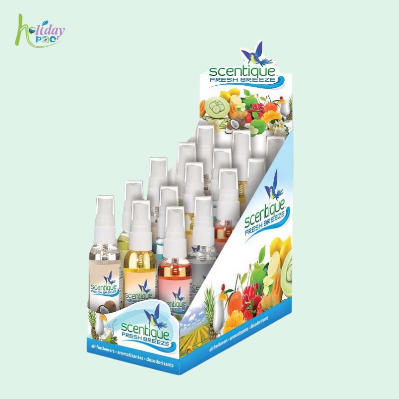 Custom Cardboard Counter Display for Air Freshener Sprays with Tiered Shelves-Holidaypac
