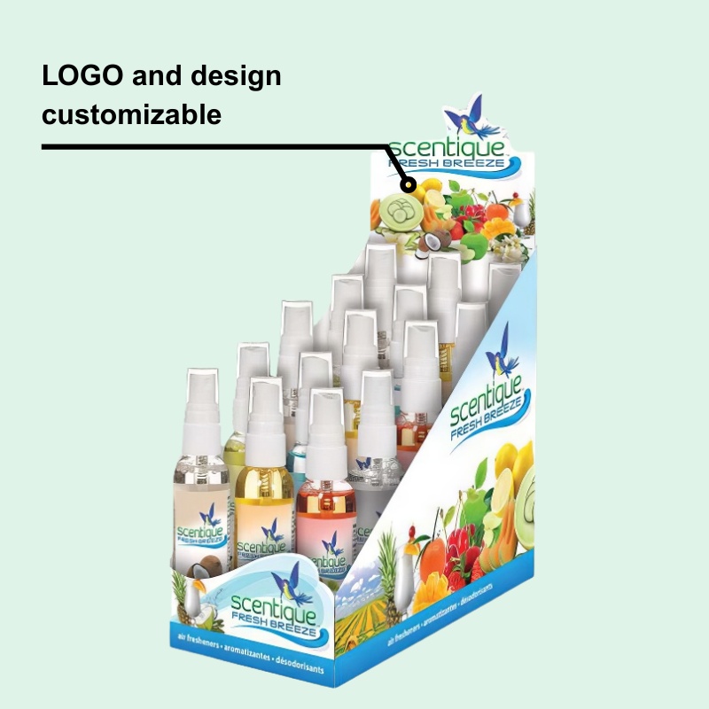 Custom Cardboard Counter Display for Air Freshener Sprays with Tiered Shelves-Holidaypac