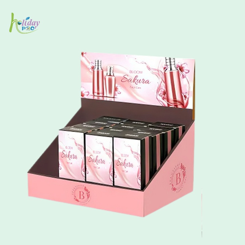 Custom Cosmetic Retail Cardboard Counter Display for Facial Care Products with Hole Insert-Holidaypac