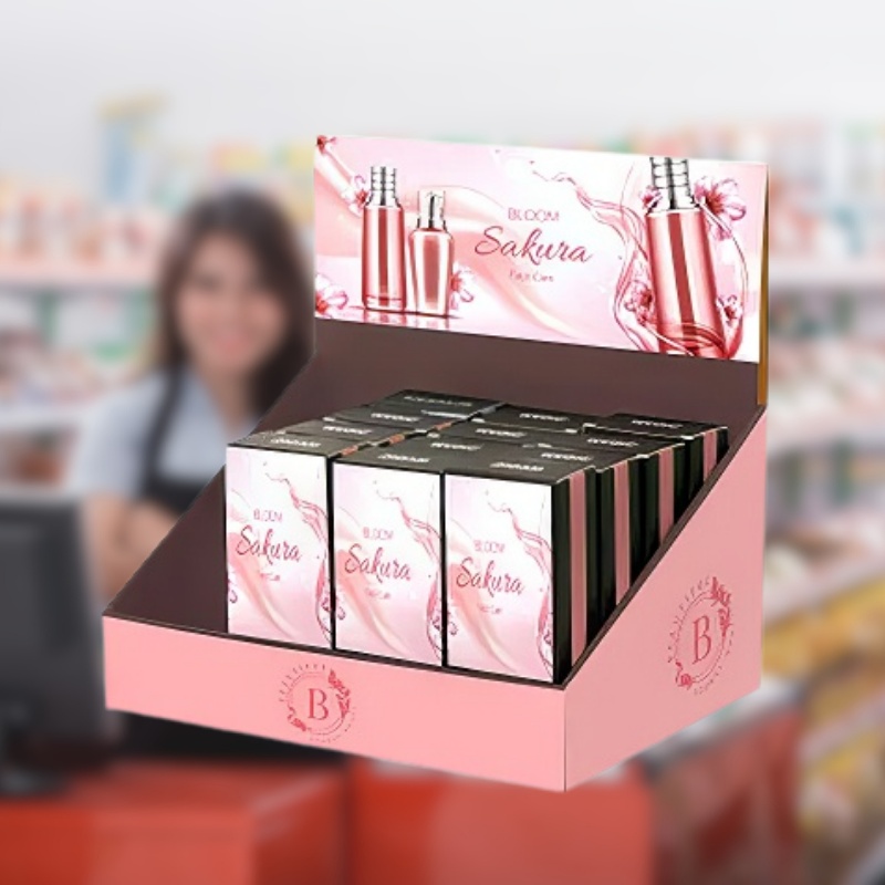 Custom Cosmetic Retail Cardboard Counter Display for Facial Care Products with Hole Insert-Holidaypac