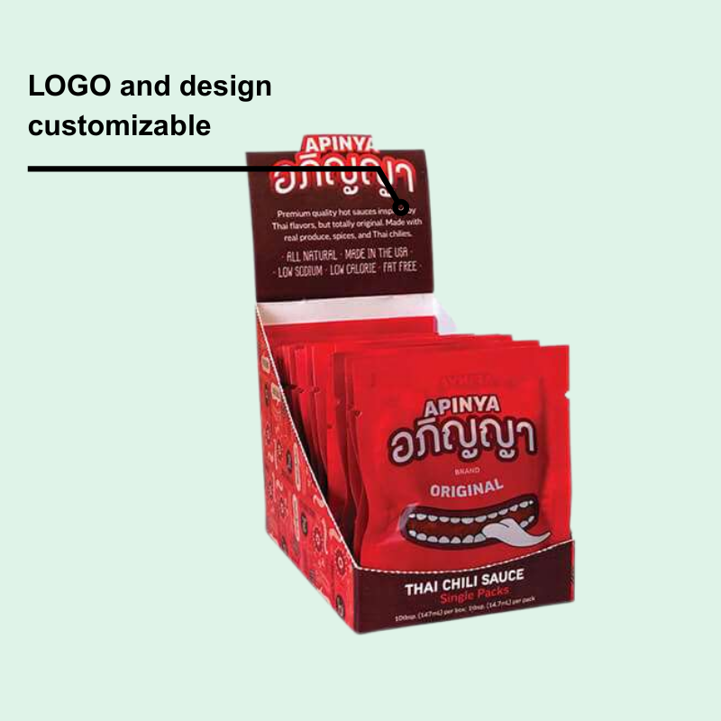 Custom Food Cardboard Counter Display for Thai Chili Sauce with Tiered Shelves-Holidaypac
