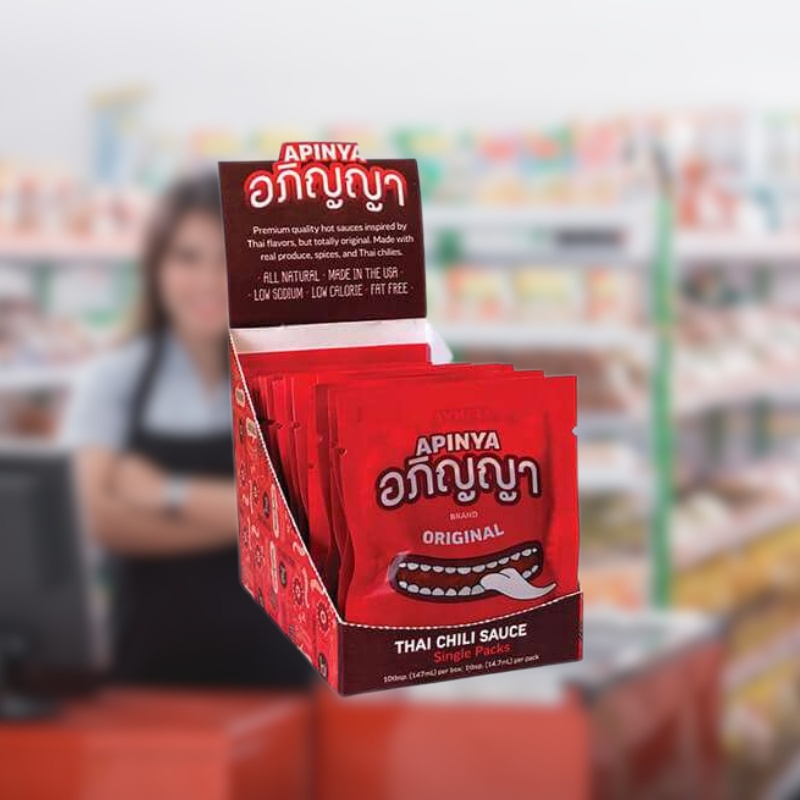 Custom Food Cardboard Counter Display for Thai Chili Sauce with Tiered Shelves-Holidaypac