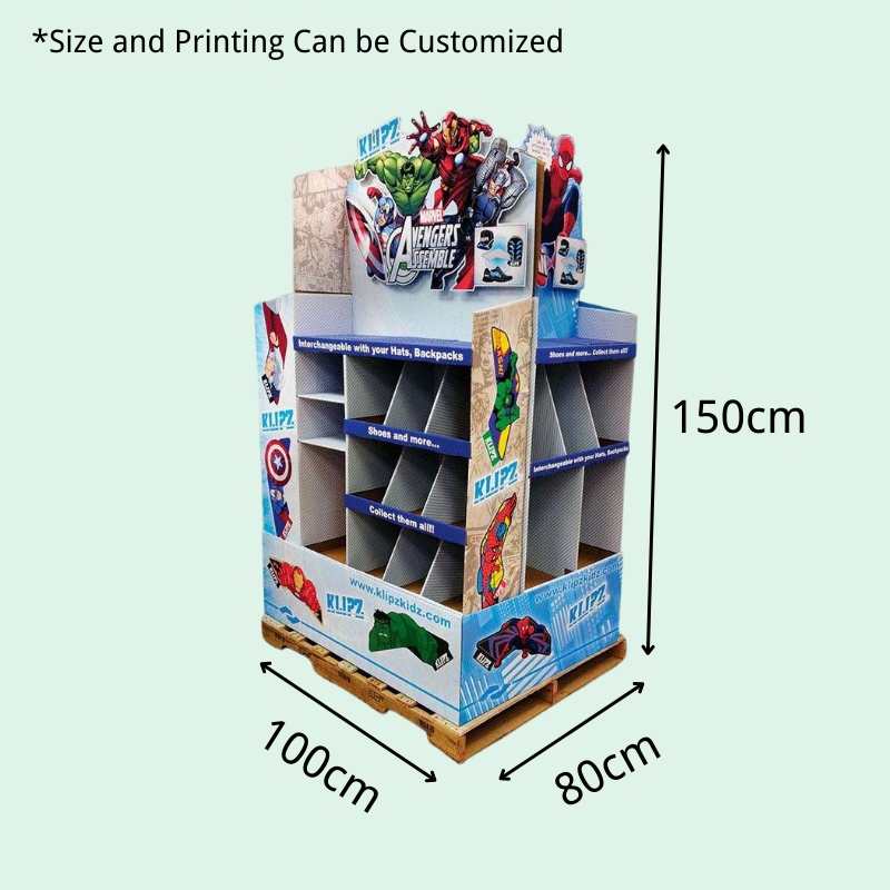 Custom Retail Pallet Display for Superhero Toys with Compartment Shelves-Holidaypac