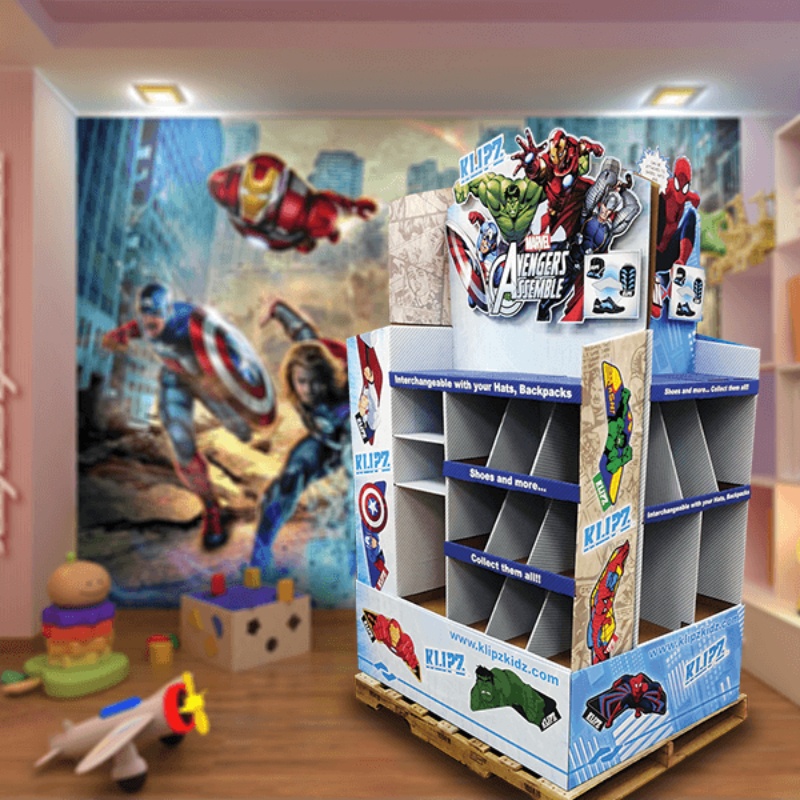 Custom Retail Pallet Display for Superhero Toys with Compartment Shelves-Holidaypac