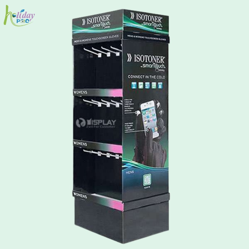 Custom Recyclable Hooks Display for Gloves with 3 Shelves-Holidaypac