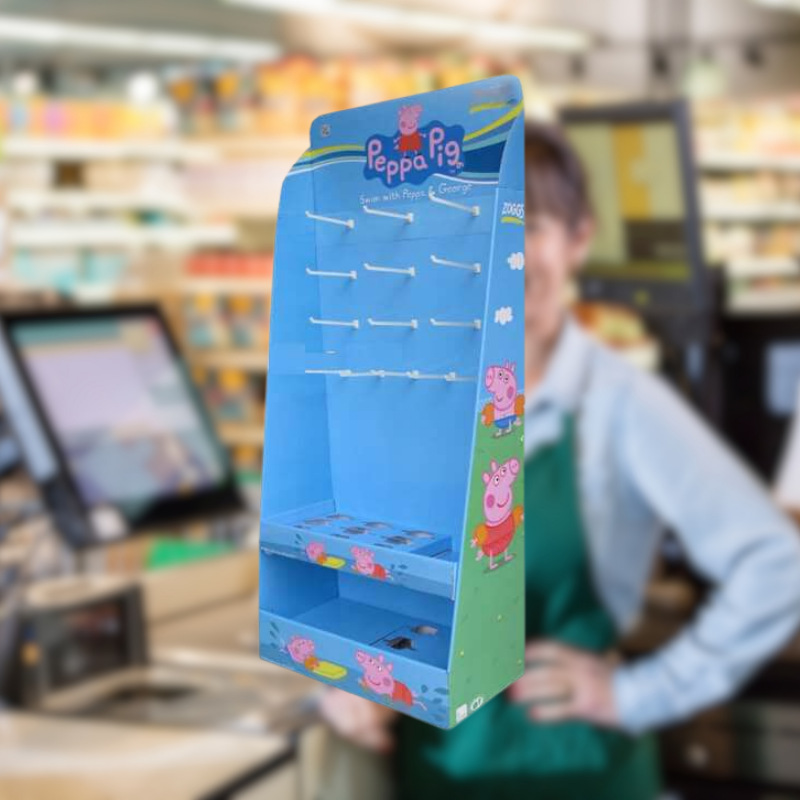 Custom Retail Hooks Display for Peppa Pig Toys with Multiple Sections-Holidaypac