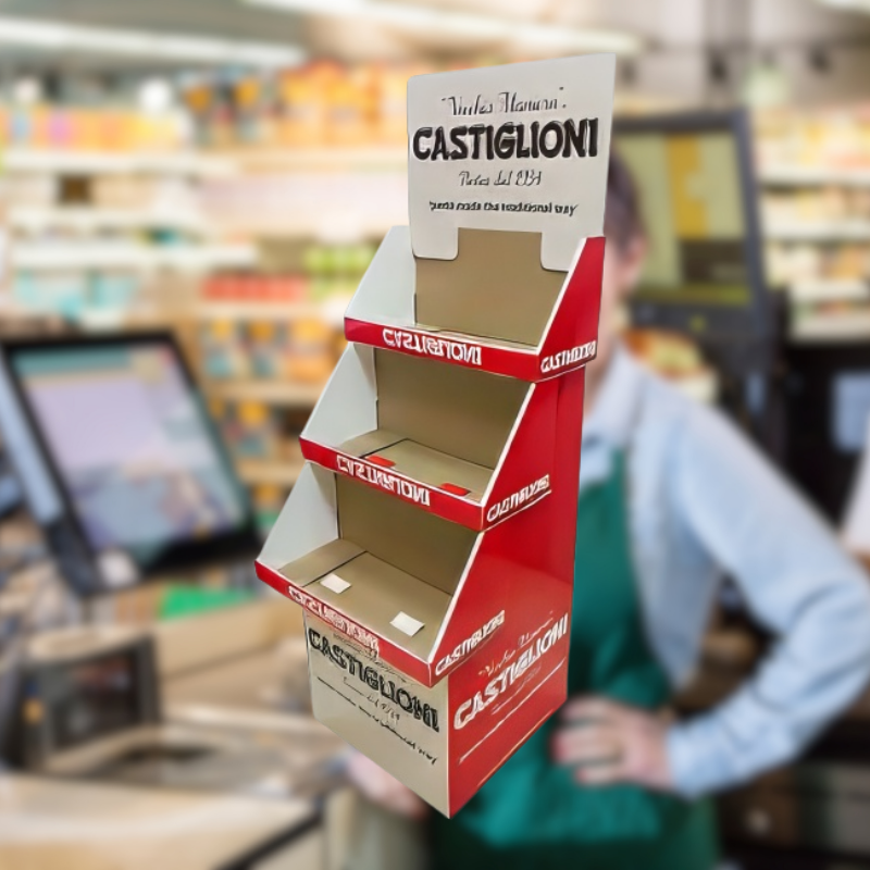 Custom Easy-assemble Floor Display for Pasta with 3 Shelves-Holidaypac