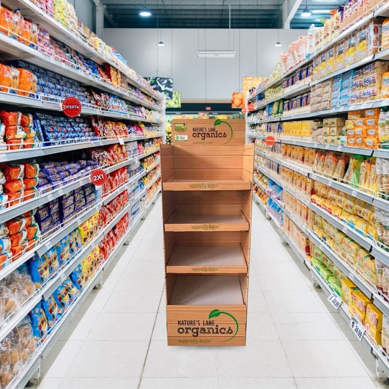 Custom Hight Quality Cardboard Display Units for food products with 4 tiers and header display - Holidaypac
