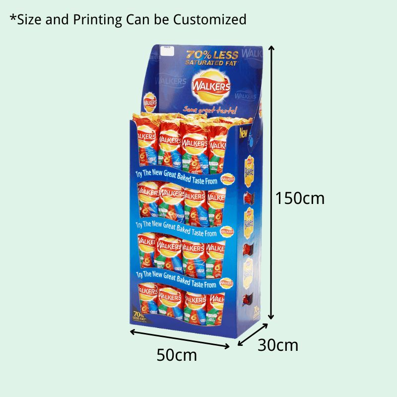 Custom Cardboard Chips Floor Display Stand with 4 Shelves - Holidaypac
