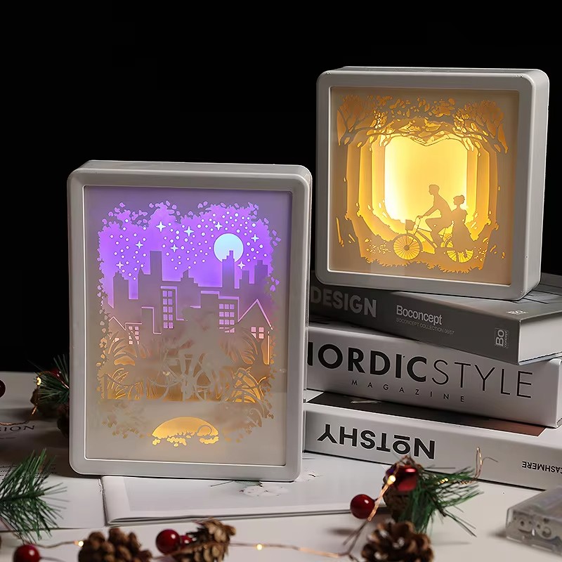 Custom LED Diorama Wall Artwork Frame Paper Cut Night Light Box - Holidaypac