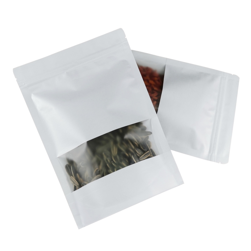 Custom White Craft Bag Zip Lock Stand up Pouch for Food with Window - Holidaypac Custom White Craft Bag Zip Lock Stand up Pouch for Food with Window - Holidaypac