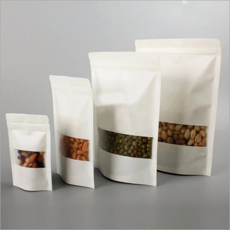 Custom White Craft Bag Zip Lock Stand up Pouch for Food with Window - Holidaypac Custom White Craft Bag Zip Lock Stand up Pouch for Food with Window - Holidaypac