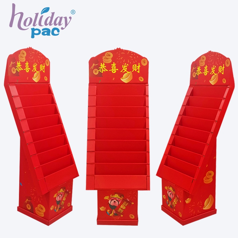 Custom Red Cardboard Floor Display with Base for Lunar New Year Gifts - Holidaypac