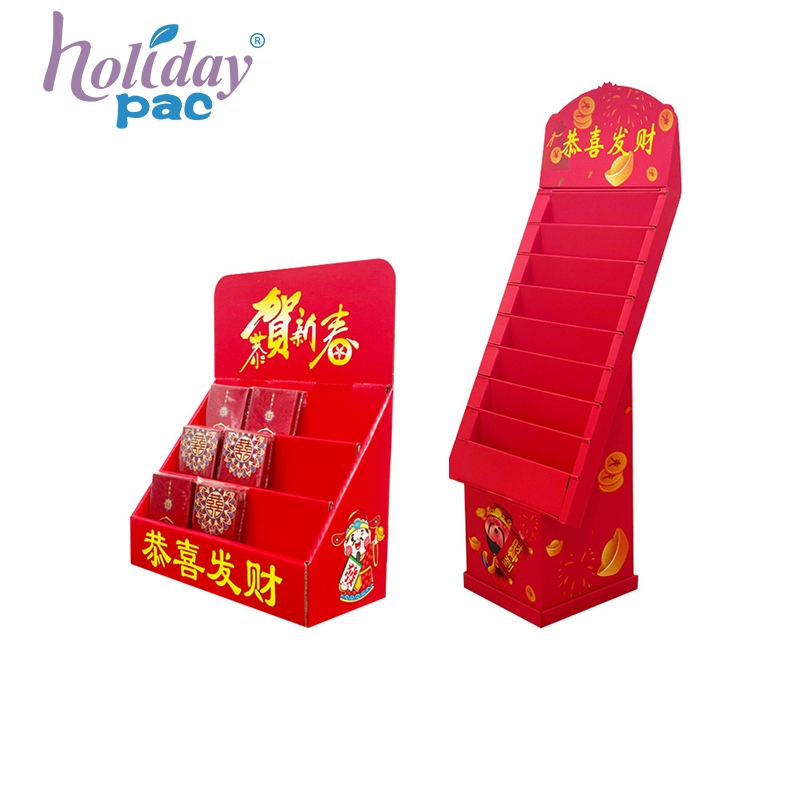 Custom Red Cardboard Floor Display with Base for Lunar New Year Gifts - Holidaypac