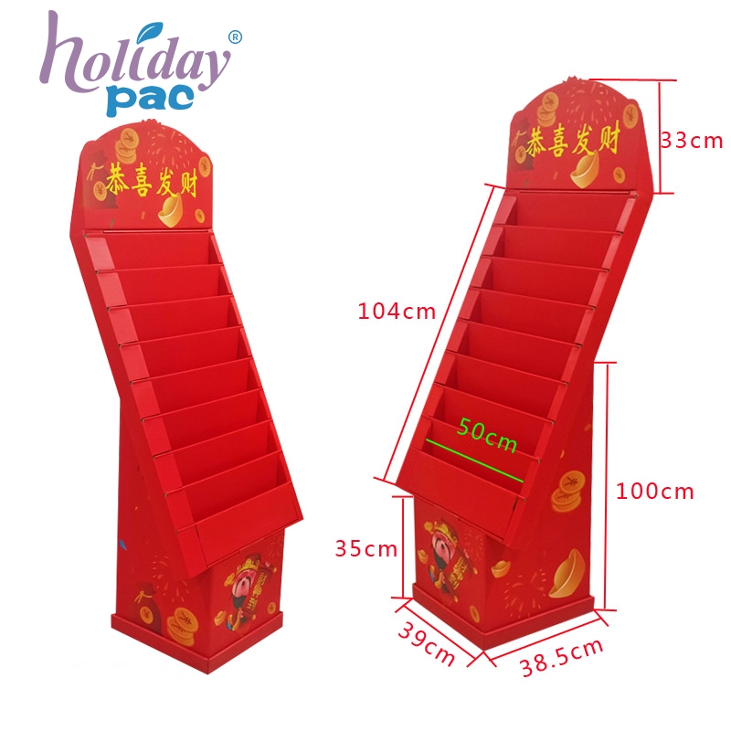 Custom Red Cardboard Floor Display with Base for Lunar New Year Gifts - Holidaypac