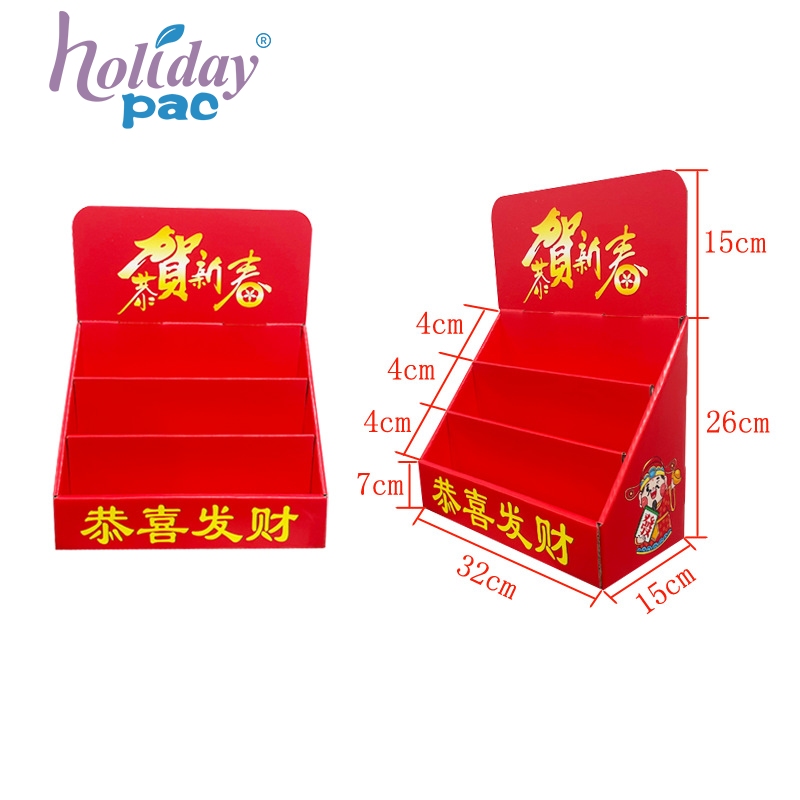 Custom Red Cardboard Floor Display with Base for Lunar New Year Gifts - Holidaypac