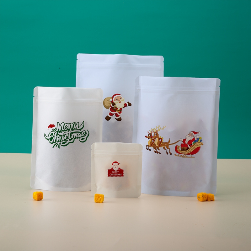 Custom White Kraft Paper Zipper Bottom Gusset Seal Pouch for Snack Bean Dry Food - Holidaypac Custom White Kraft Paper Zipper Bottom Gusset Seal Pouch for Snack Bean Dry Food - Holidaypac