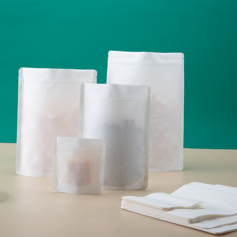 Custom White Kraft Paper Zipper Bottom Gusset Seal Pouch for Snack Bean Dry Food - Holidaypac