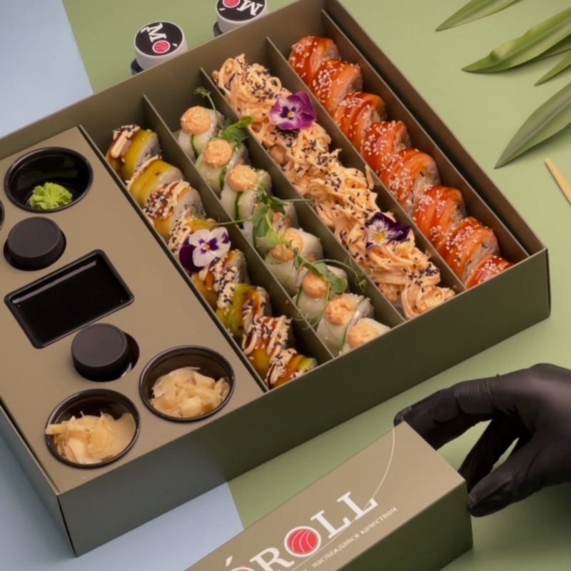 Customized Delivery Sushi Bento Magnetic Paper Box with Insert for Sauce Cups -Holidaypac