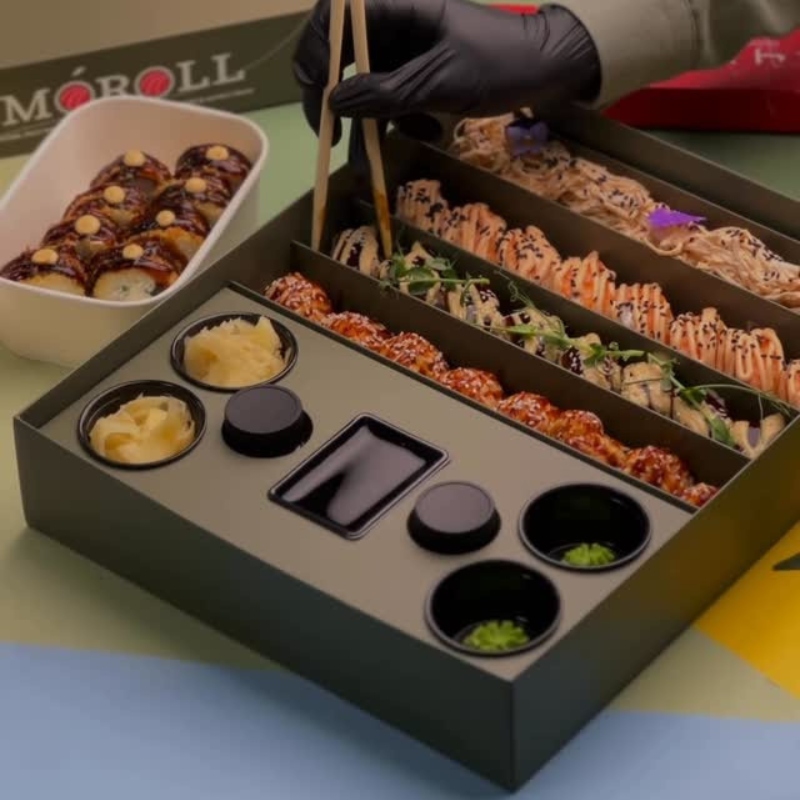 Customized Delivery Sushi Bento Magnetic Paper Box with Insert for Sauce Cups -Holidaypac
