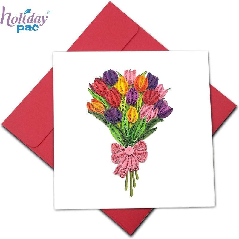 Wholesale 3D Tulip Floral Quilling Card for Love Friend Mom Birthday - Holidaypac