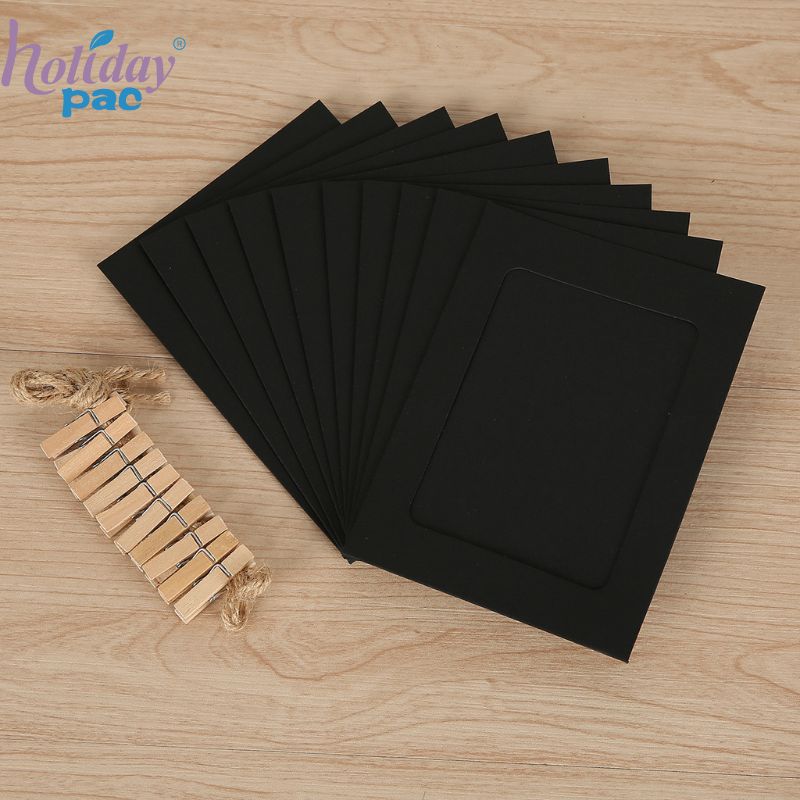 Custom Kraft Paper Photo Frames with Wooden Clips and Jute String for Party Wall Hanging Display - Holidaypac
