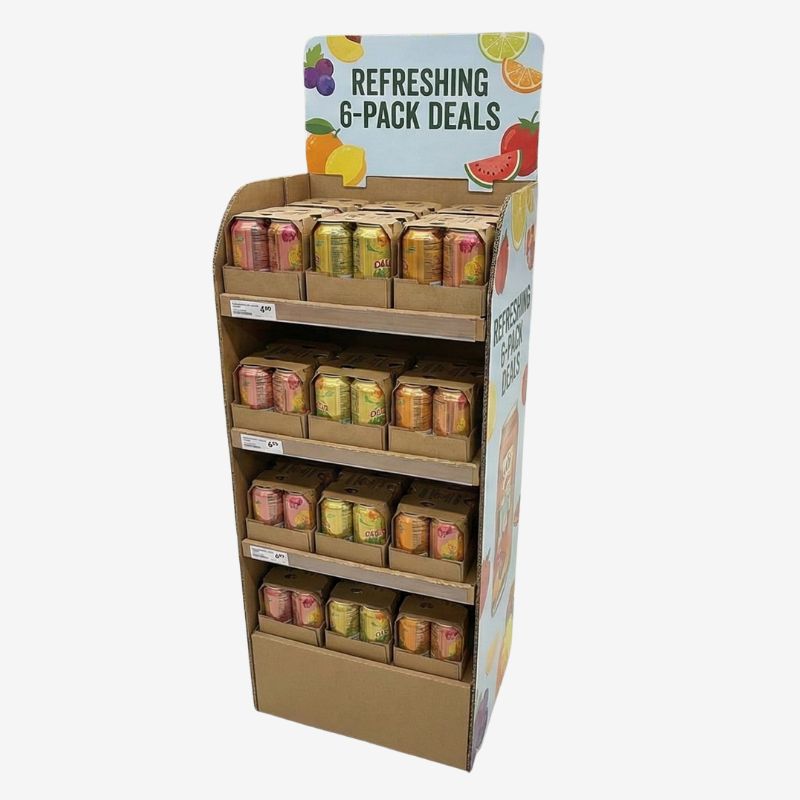 Custom Cardboard Freestanding Display for 6pack of Canned Drinks - Holidaypac