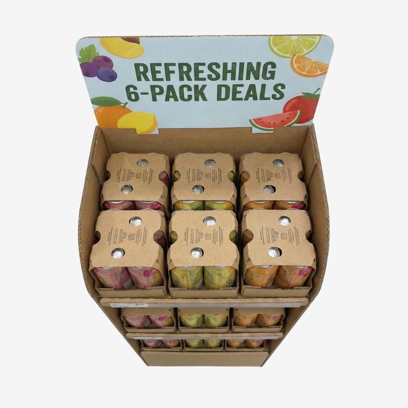 Custom Cardboard Freestanding Display for 6pack of Canned Drinks - Holidaypac