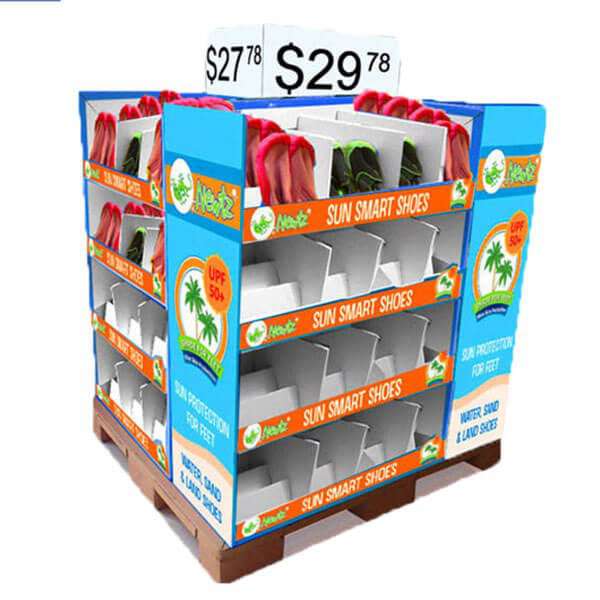 Supermarket Cardboard Dump Bin 4 Sides Cardboard Pallet Display With Shelf