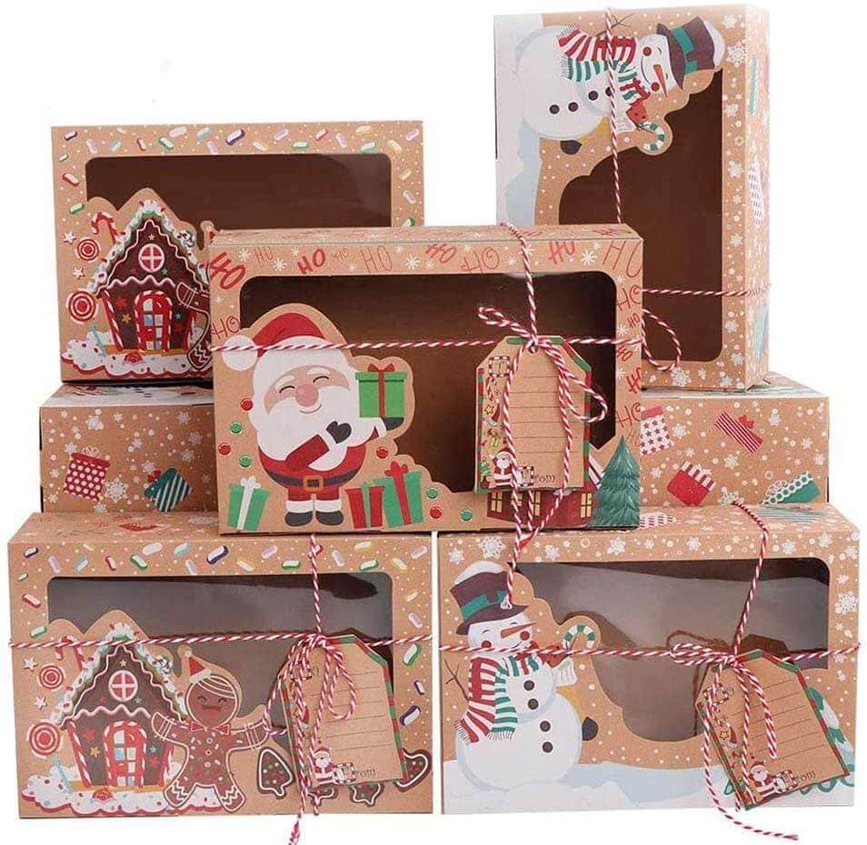 Cookie Boxes with Window Pastry Candy Party Favors Christmas Kraft Gift Boxes