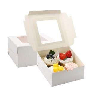 Custom wholesale White transparent Window Inserts Bakery dessert to Fit 4 CupCake Box