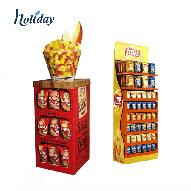 Custom Printing Supermarket Cardboard Chip bread biscuits nuts food snacks candy retail Floor Display Stand rack