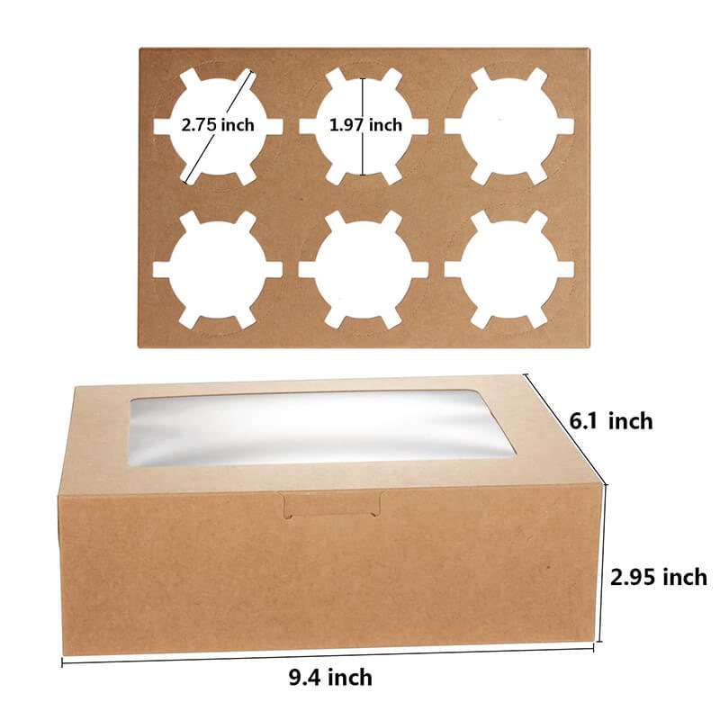 Wholesale Cupcake Boxes 6 Count Kraft Paper Bakery/Transparence windows