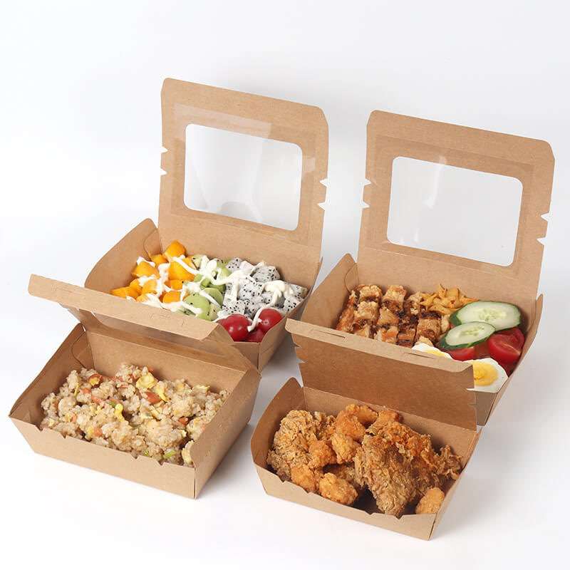 Custom disposable rectangle kraft paper window food salad box