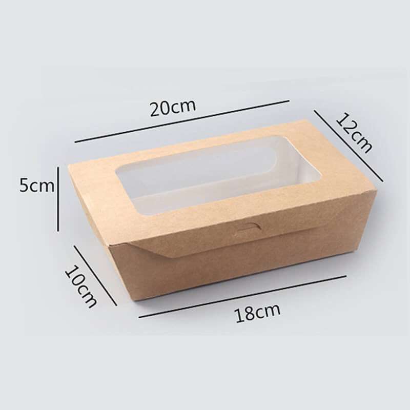 Custom disposable rectangle kraft paper window food salad box