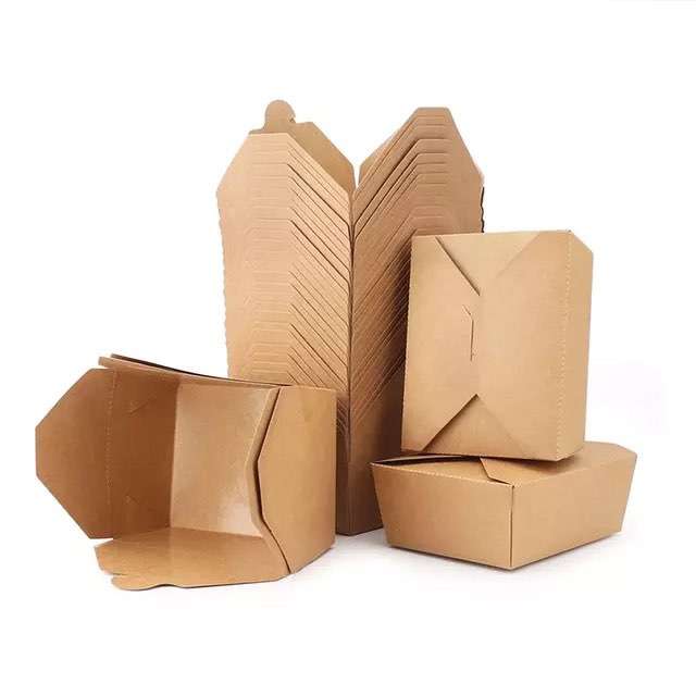 Wholesale Disposable Paper Take Out Salad Food Containers Folding Natural Kraft Brown Boxes