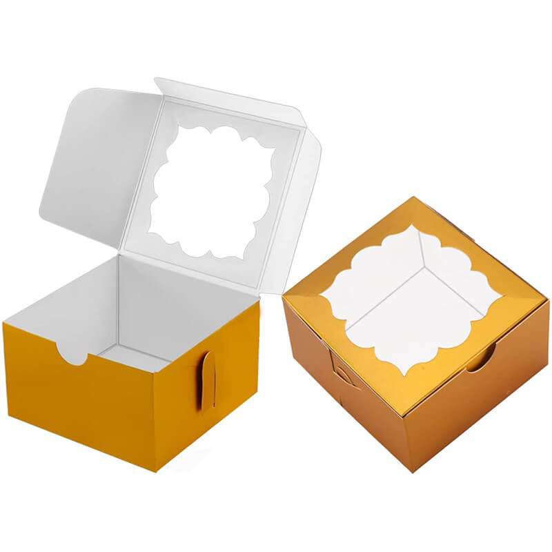 Wholesale Gold Bakery Boxes with Window Pastry Boxes Cookie Boxes for Gift Giving 4x4x2.5 Inches
