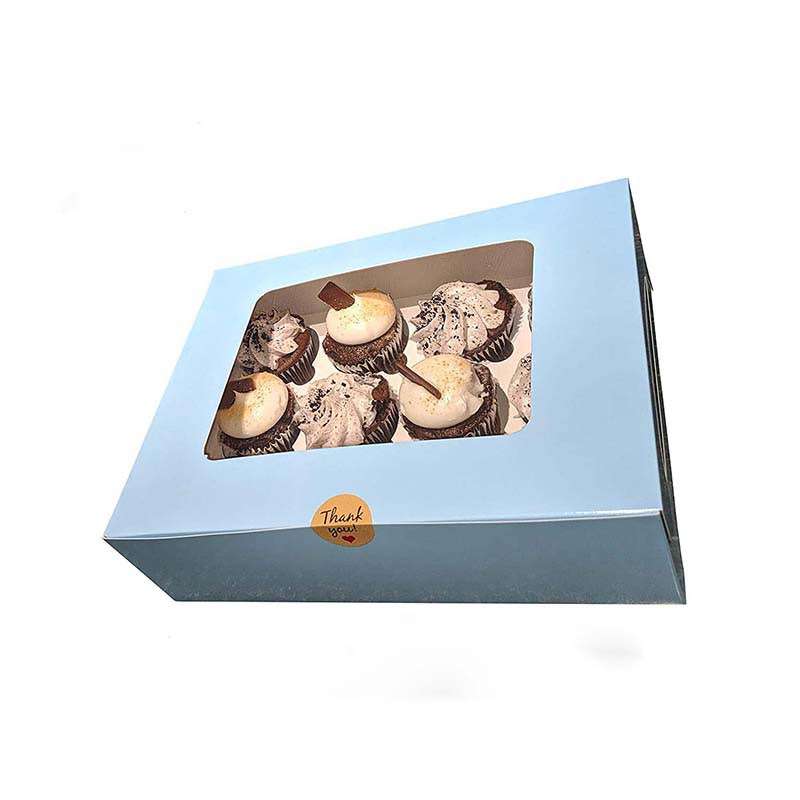 Custom Premium Pale Blue Bakery Boxes with Windows and Inserts for 12 Cupcakes Muffins Baked Goods