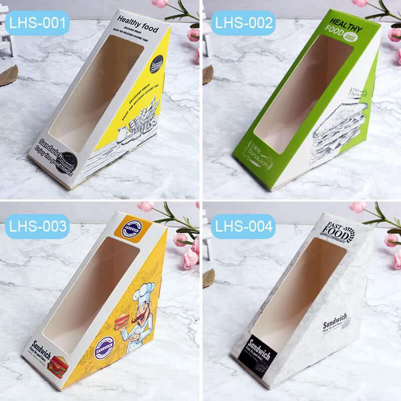 Wholesale Custom Sandwich Packaging Box Triangle Bag with Window Bento Bake Cake Packaging Box