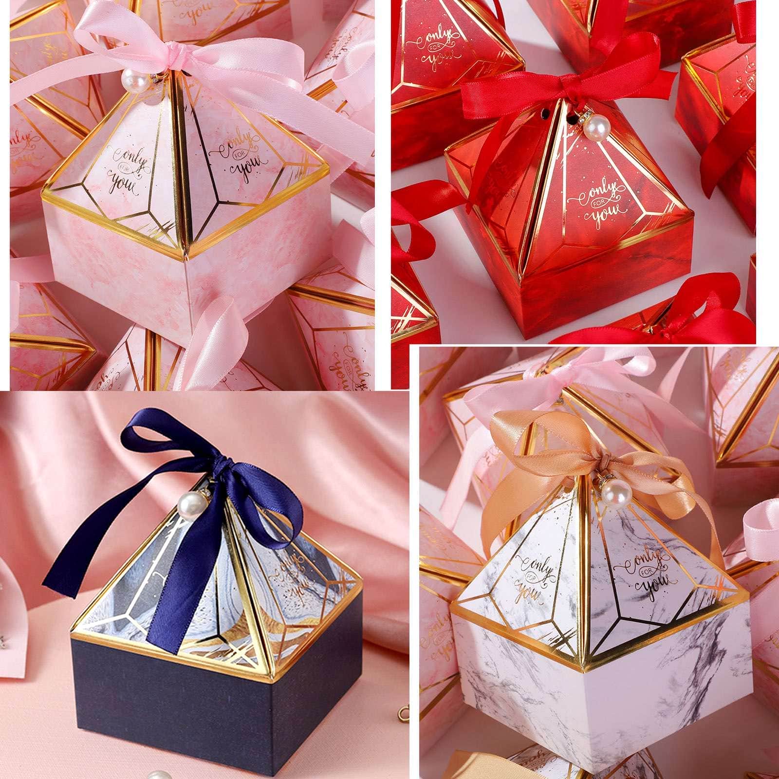 Triangle paper Box for Wedding Decoration Favors Gift Box Candy Chocolate Packing Box with pearl ribbon